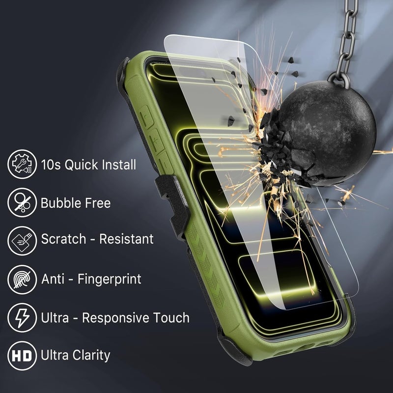 M MYBAT PRO for iPhone 17 Pro Case with Belt Clip Holster,[Compatible with Magsafe] w/Screen Protector,Anti-Drop,Shockproof,w 360°Rotating Kickstand,Heavy Duty Protection (Army Green) - Image 3